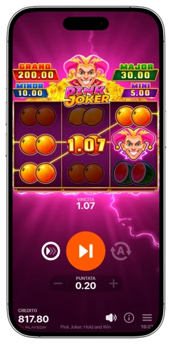 Pink Joker slot: vincita su due payline con simboli frutta e Wild Joker